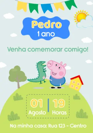 Convite Aniversário George Pig para Editar Online e Imprimir