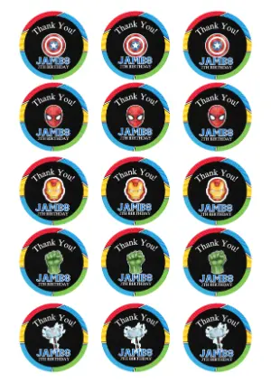 Colorful Avengers Thank You Tags - Editable Digital Template