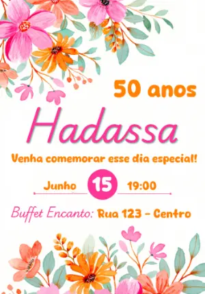 Convite de Aniversário Floral Laranja e Rosa Editável