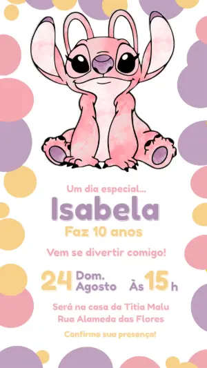 Convite de Aniversário Infantil Angel Rosa Editável