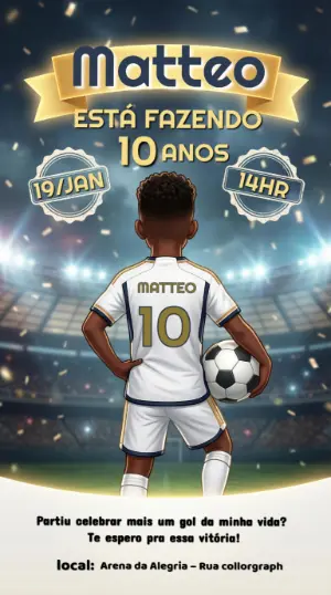 Convite Digital Aniversário Infantil Tema Futebol para Editar