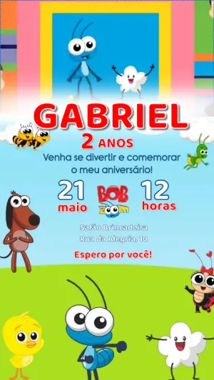 Vídeo Convite de Aniversário Bob Zoom para Editar Online