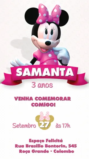 Convite Aniversário Minnie Mouse Rosa para Editar Online