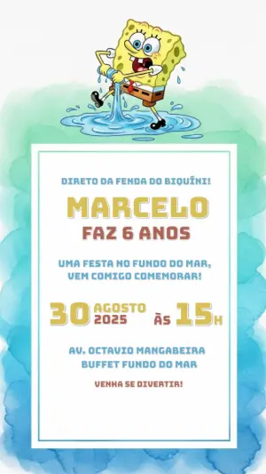 Convite de Aniversário Bob Esponja Editável Online