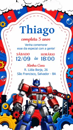 Convite de Aniversário Transformers Editável para Menino