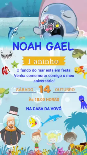 Convite Animado Aniversário Fundo do Mar Mundo Bita para Editar
