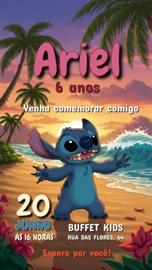 Invitación de cumpleaños Stitch – Estático – Convite digital - Edite você mesmo