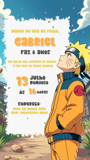 Convite de Aniversário Naruto Uzumaki para Editar Online