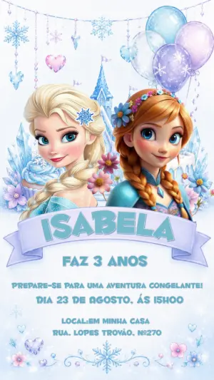 Convite Digital Aniversário Frozen Princesas Editável