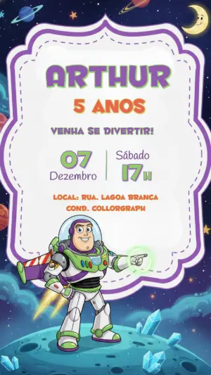 Convite de Aniversário Buzz Lightyear no Espaço para Editar