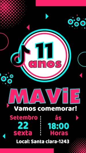 Convite de Aniversário TikTok para Editar