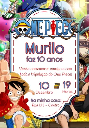 Convite Digital One Piece: Modelo Editável para Festa Infantil