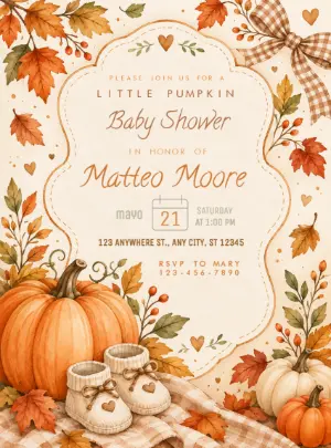 Little Pumpkin Baby Shower Invitation | Editable Template