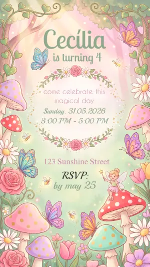 Invitación de cumpleaños Jardín encantado – Estático – Alegria no ar