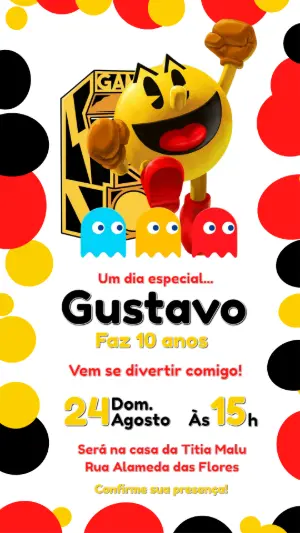 Convite Digital Aniversário Infantil Pac-Man para Editar