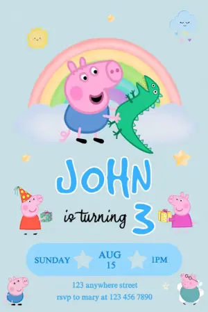 Cute Pig & Dinosaur Birthday Invitation - Editable Template