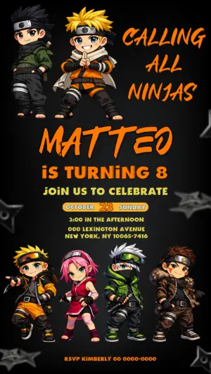 Chibi Ninja Naruto Birthday Party Invitation | Editable Template