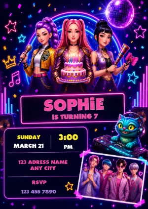 Invitation d'anniversaire KPop Demon Hunters – Statique – Renata Designer