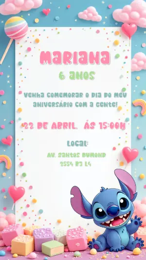 Invitación de cumpleaños Stitch – Estático – Convites Digitais Exclusivos