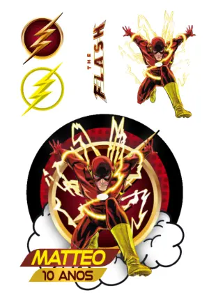 Topo de Bolo The Flash Editável para Aniversário de Herói
