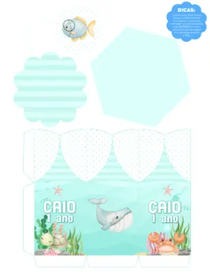 Centro de Mesa Fundo do Mar Editável para Aniversário Infantil