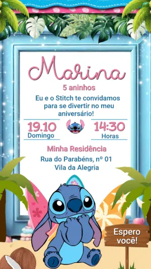 Invitación de cumpleaños Stitch – Estático – Festôu Convites