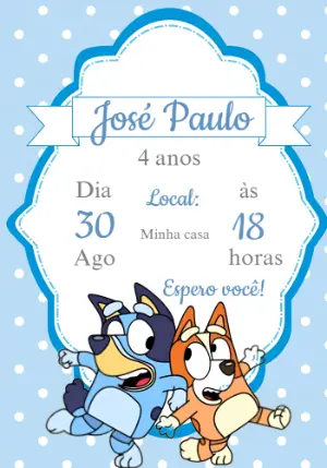 Convite de Aniversário Bluey e Bingo para Editar Online