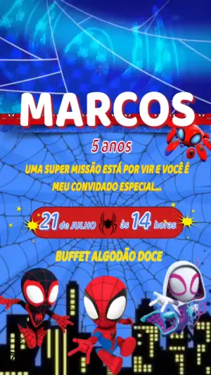 Convite Animado Aniversário Spidey e Amigos para Editar Online