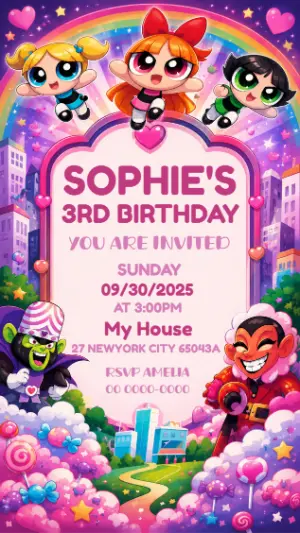 Powerpuff Girls Birthday Invitation | Editable Digital Template