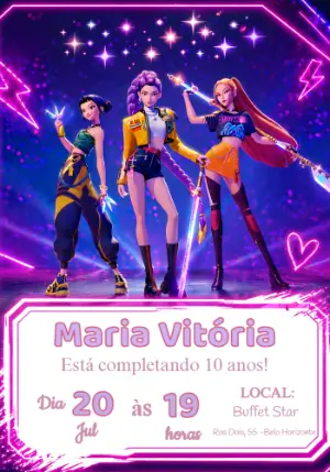 Invitation d'anniversaire KPop Demon Hunters – Statique – Priscila