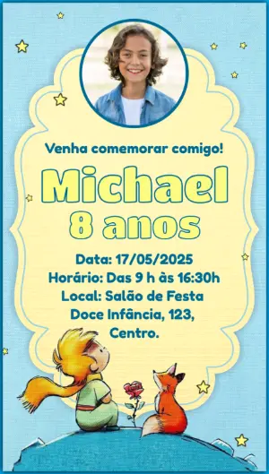 Convite Aniversário O Pequeno Príncipe com Foto para Editar