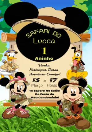 Convite Aniversário Mickey Safari para Editar Online