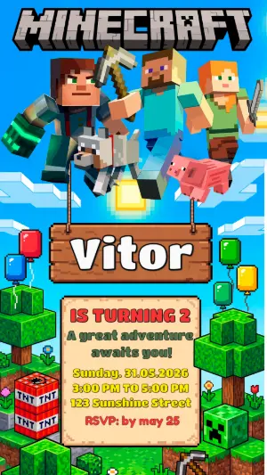 Minecraft Birthday Invitation | Editable Digital Template for Kids