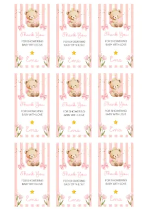 Princess Bear Baby Shower Favor Tag Editable Template