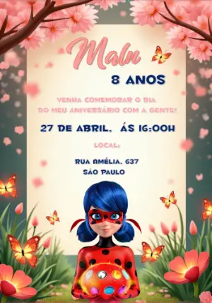 Convite de Aniversário Ladybug Floral para Editar Online