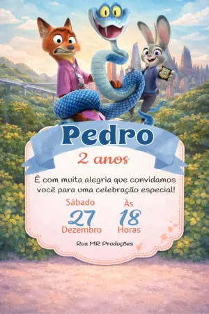 Convite de Aniversário Zootopia Editável