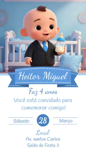 Convite de Aniversário Poderoso Chefinho Azul para Editar