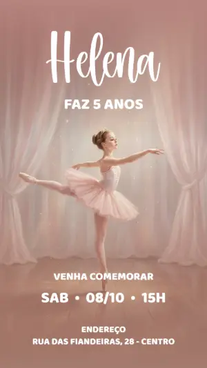 Convite de Aniversário Bailarina Rosa Delicado para Editar