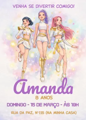 Convite de Aniversário Guerreiras do K-pop Estilo Anime para Editar Online