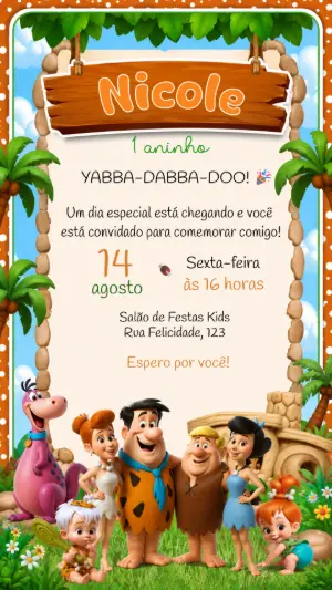 Convite de Aniversário Os Flintstones Editável
