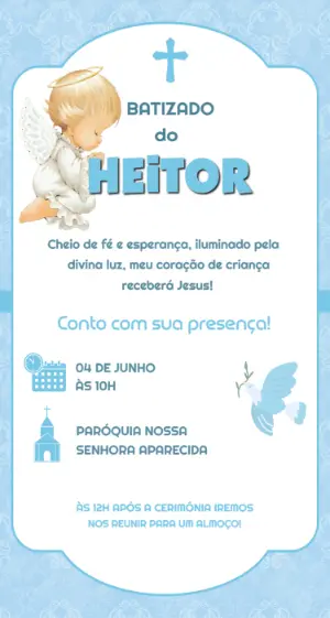 Convite de Batizado Menino Anjo Azul Delicado para Editar