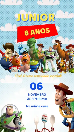 Convite de Aniversário Toy Story Infantil para Editar Online