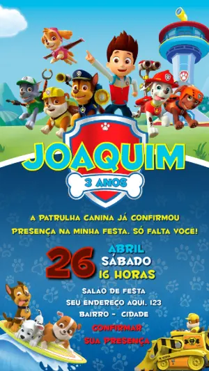 Invito di compleanno Paw Patrol – Statico – Convite digital - Edite você mesmo