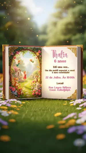 Convite de Aniversário Conto das Fadas para Editar Online