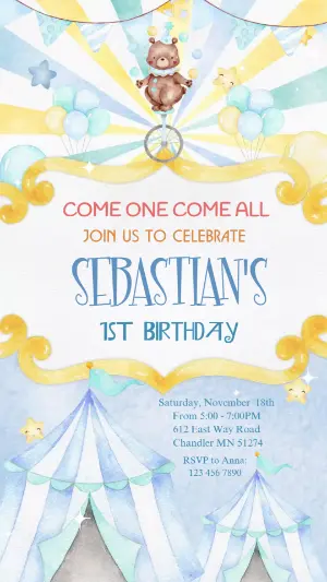 Animated Circus Birthday Video Invitation | Editable Template