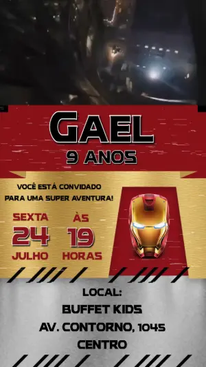 Convite Animado Aniversário Homem de Ferro para Editar