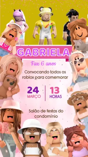Convite Animado Roblox Menina Rosa para Editar e Enviar