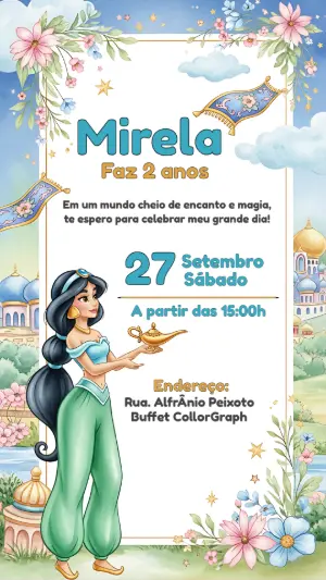 Convite de Aniversário da Jasmine para Editar Online