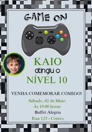 Convite Aniversário Gamer com Foto para Editar Online