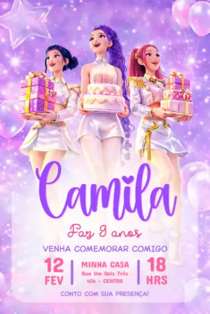 Convite de Aniversário Guerreiras do Kpop para Editar